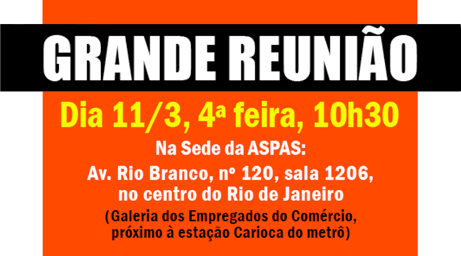 ASPAS promove reunião com participantes nesta 4ª feira, dia 11. Participe!