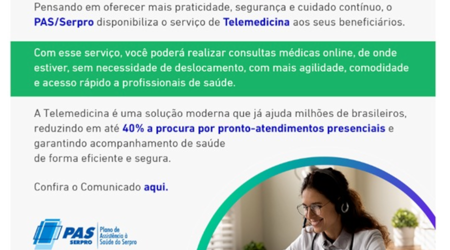 Telemedicina no PAS/Serpro agiliza consultas e reduz custos do paciente